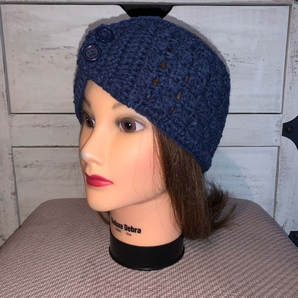 Blue Button Headband